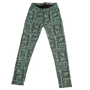 Printed Black & Mint Green High-Waist Leggings